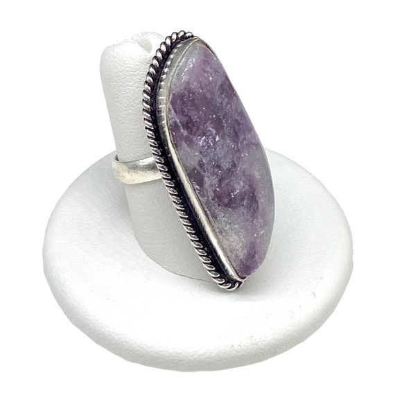 Lepidolite Ring Size 7.5 Natural Stone Stamped 925 Sterling Silver Purple - Picture 4 of 7